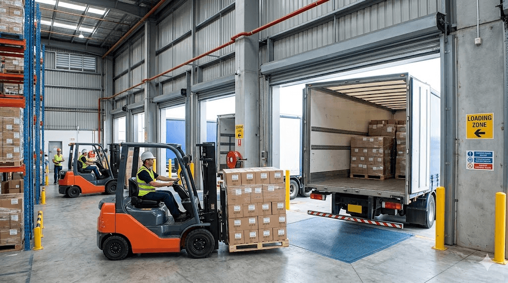 Warehouse team loading freight into a truck