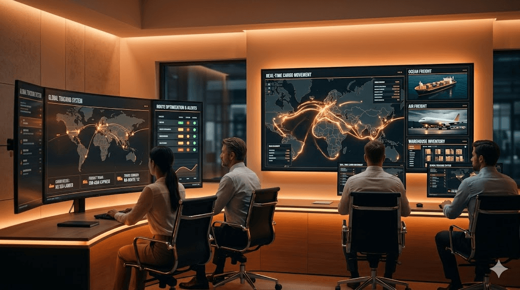 Operations team monitoring cargo routes