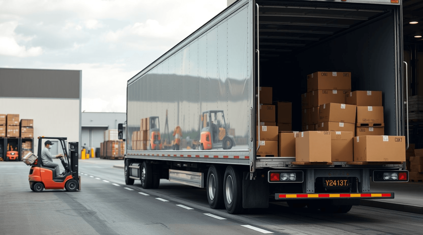 Freight truck loaded with cargo on the road