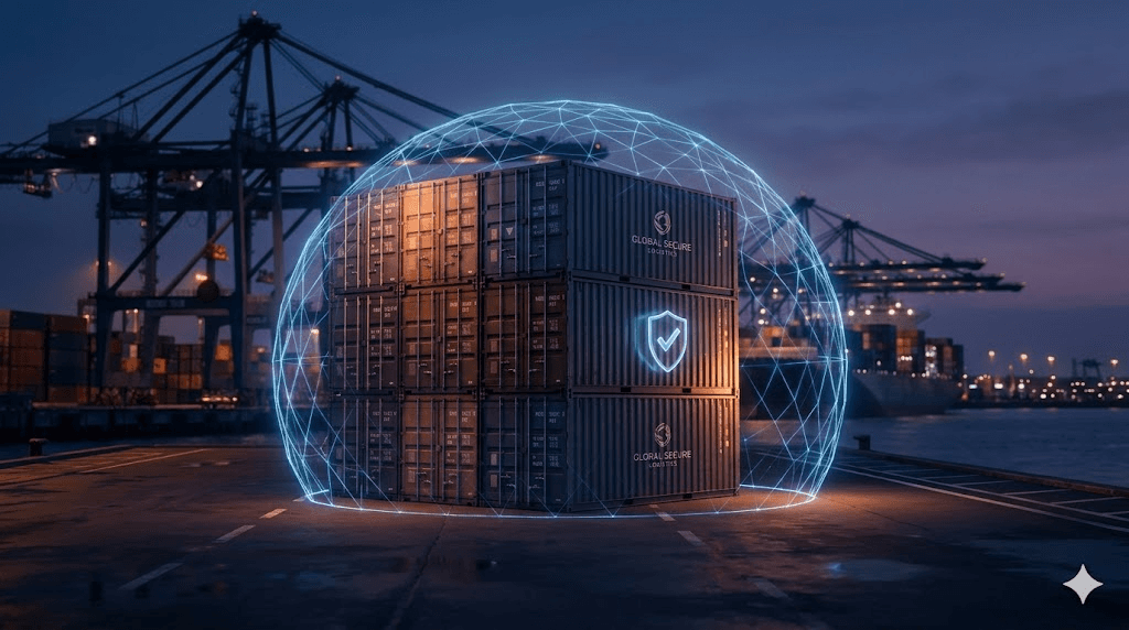 Protected shipping container at a port